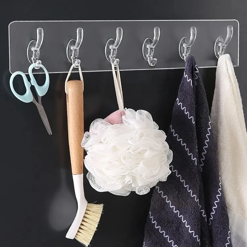 Wall Mount Hooks Multi Purpose Hooks Kitchen Hooks Wall Organizer Hook 3/6 Row Multifunction Transparent Hooks Hat Clothes Coat Hanger Towel Holder Door Hook Kitchen Bathroom Home Storage Tools