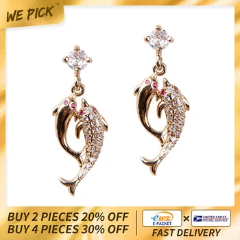 

2020 New Fashion Cute Dolphins Dangle Earrings Women Zircon Metal Personal Design Bling Halloween Creative Personal Jewelry