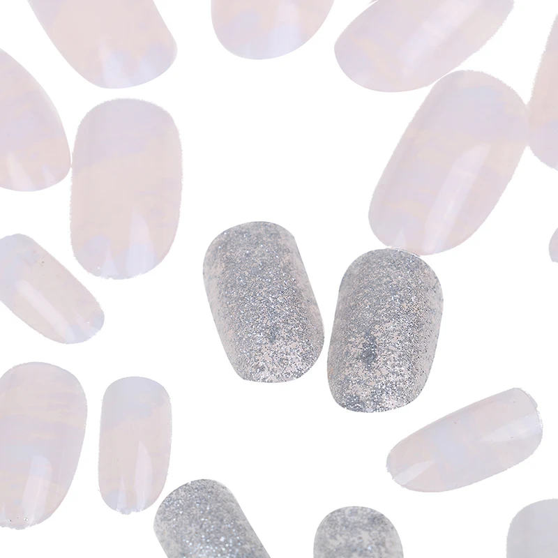 24Pcs Glitter Gold White Pink Square Artificial Nail Tips Fashion Fake Nails With Glue Sticker For Daily Office Finger Wear