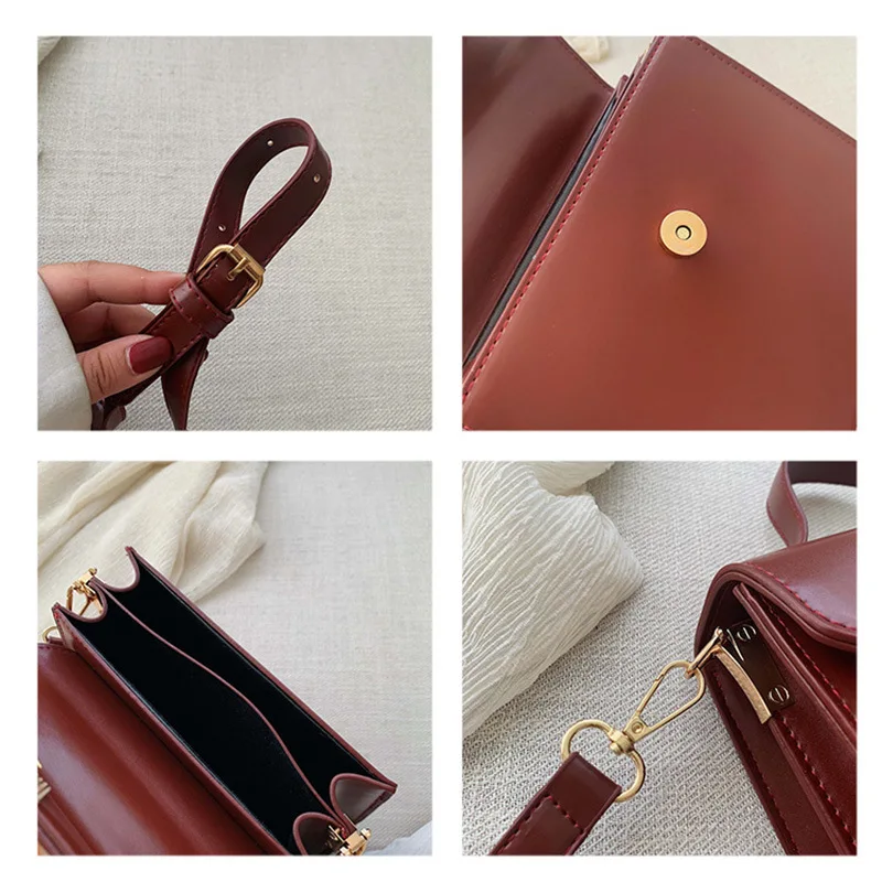 

New Style WOMEN'S Bag 2019 Autumn Pu Solid Color Retro Square Lock Shoulder Cross-body WOMEN'S Bag Simple Hand Square Bag