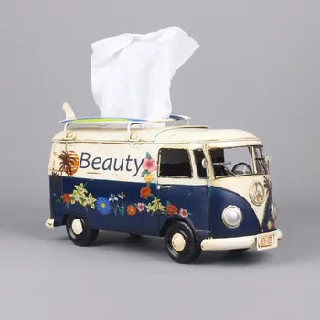 

Multicolor Flower Bus Model Figurines Retro Car Tissue Box Home Decoration Ornaments Crafts Vintage Ornaments Living Room Decor