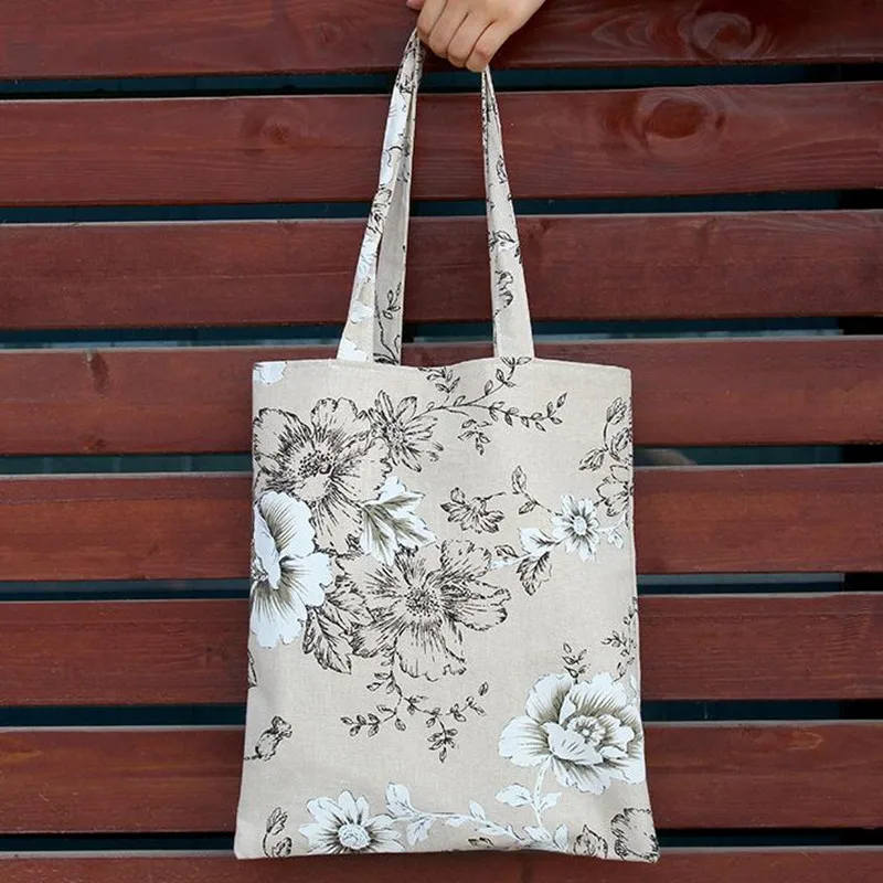 

Floral Big Flower Cotton Linen Shopping Bag Beach Handbag Casual Tote Shoulder Bag