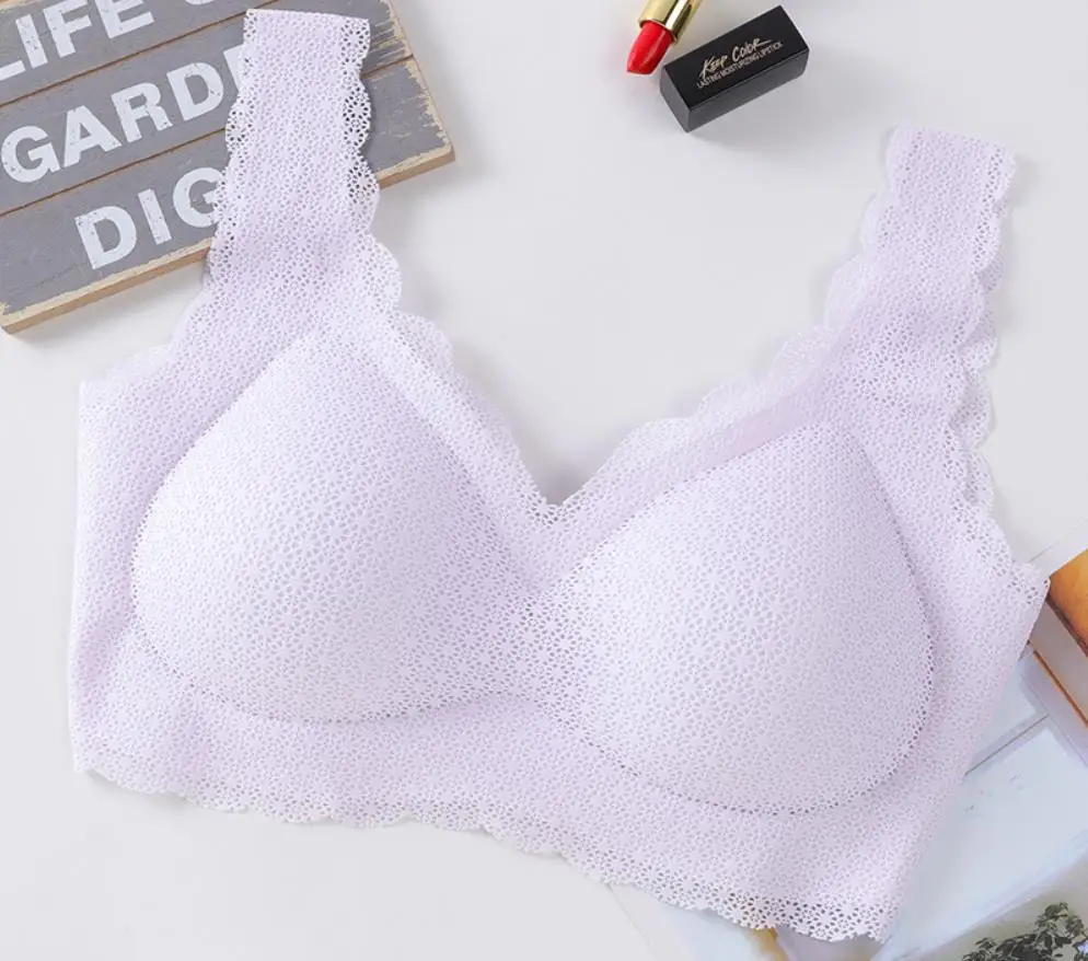 Light purple Женский бюстгальтер для молодых девушек, сексуальный женский бюстгальтер, пуш-ап, цельный бесшовный кружевной бюстгальтер, свободный женский удобный кружевной бюстгальтер без косточек - Цвет: Light purple