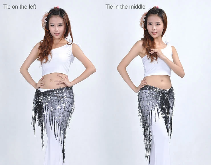 belly dancing scarf 16 Colors Practice Clothes Accessories Stretchy Long Tassel Triangle Belt Hand Crochet Belly Dance Hip Scarf