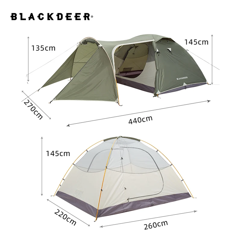 Camping Tent Blackdeer Expedition Camping Tent One Bedroom & One Living Room for 3-4 people 210D Oxford PU3000 mm Hiking Trekking Tent