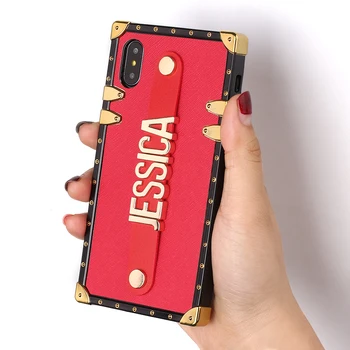革トランクケース保持ストラップゴールドメタルカスタム名電話ケースiphone 11プロ6s xs最大xr 7 7プラス8 8プラスx