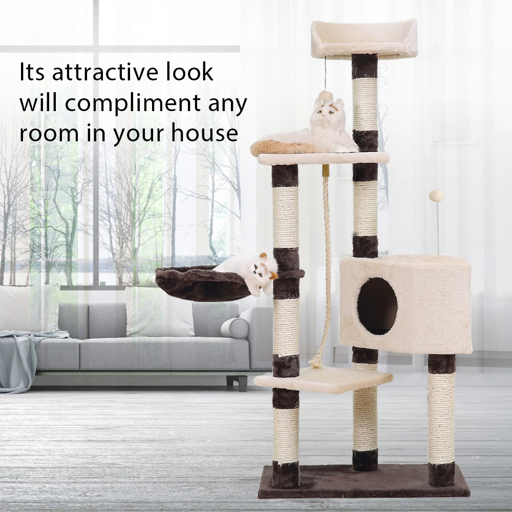 53in домик на дереве для питомца кошки с подвесным шаром Мебель для кошек башня кошка дерево скребок дерево для домашнего питомца игра