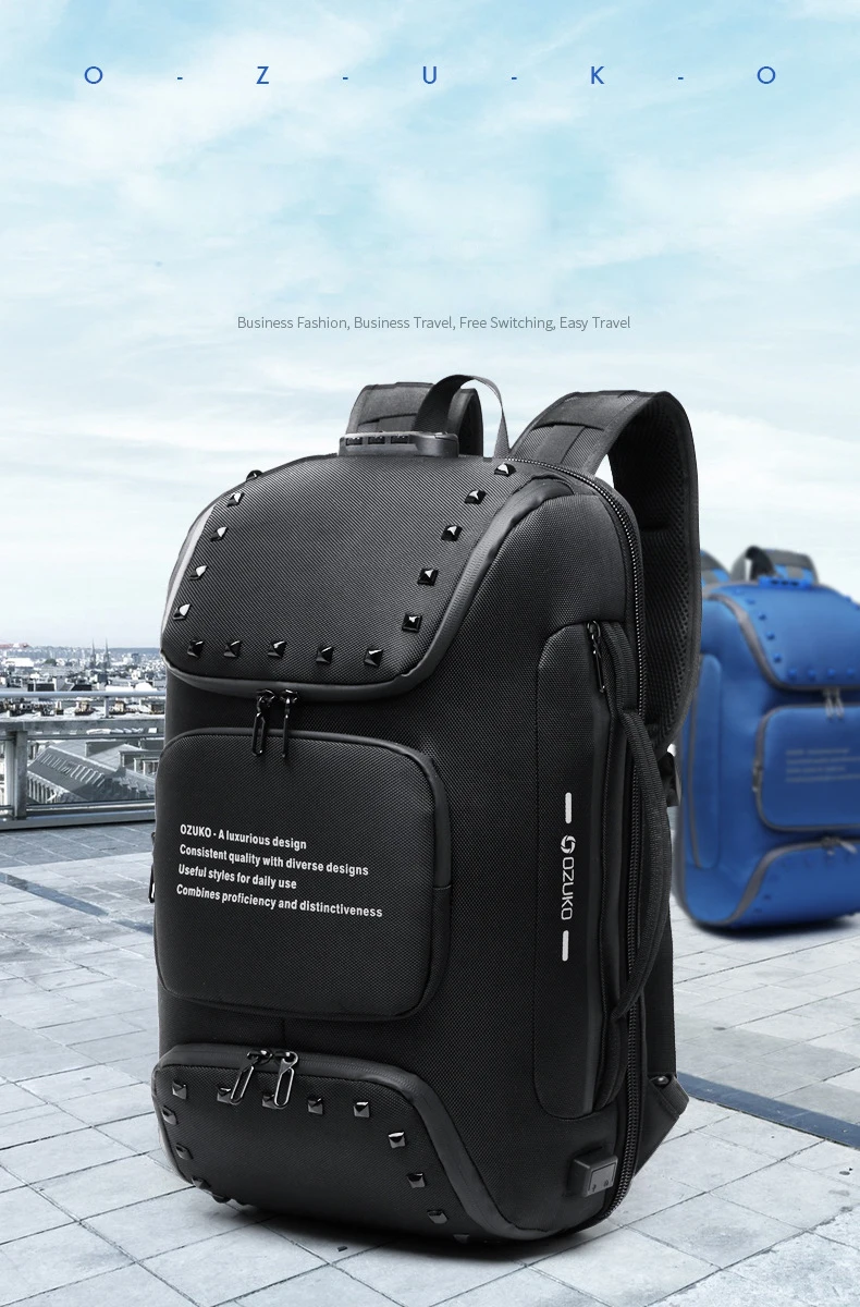 OZUKO, большая Вместительная дорожная сумка, мужские рюкзаки, 15,6 дюймов, для ноутбука, школьные сумки, многофункциональный мужской рюкзак, водонепроницаемый, Mochila