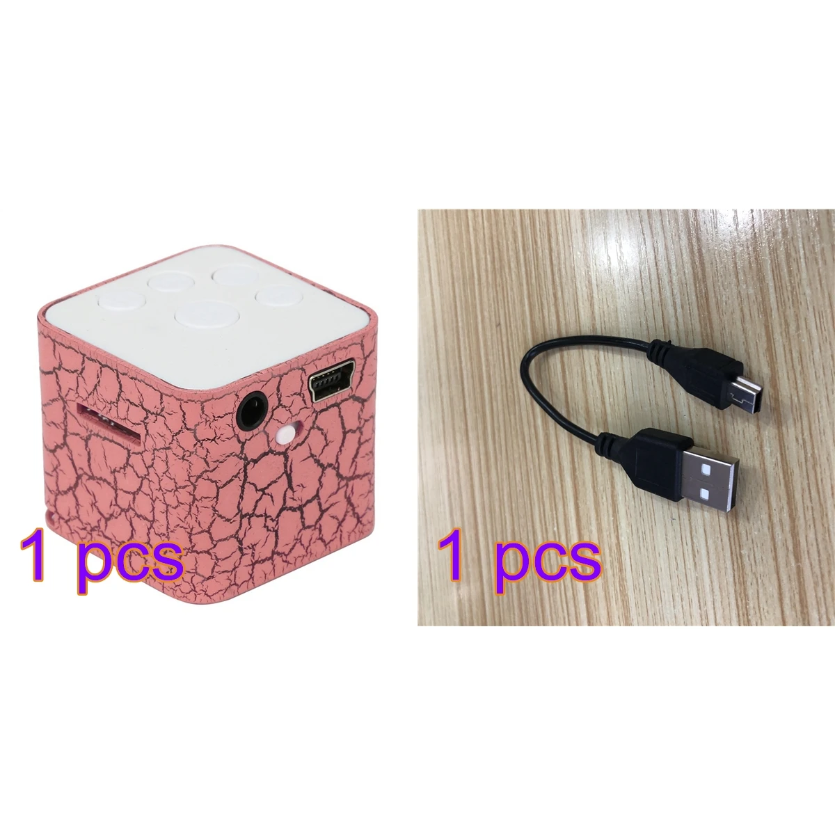 Портативный Мини-Динамик Красочный трещины светодиодный светильник небольшой динамик звуковая коробка куб Поддержка Micro SD/TF карты - Цвет: Pink