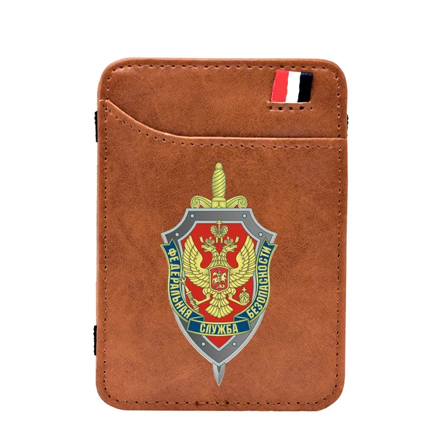 Cool FSB The Federal Security Service of the Russian Leather Card Holder Magic Wallet Fashion Men Women Short Purse BE056-Brown