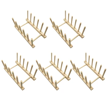 

5pcs Wooden Drain Rack Coasters Stand Bamboo Holder For Coffee Cup Pad Mat Kitchen Plates Dish Stand Cabinet Organizer