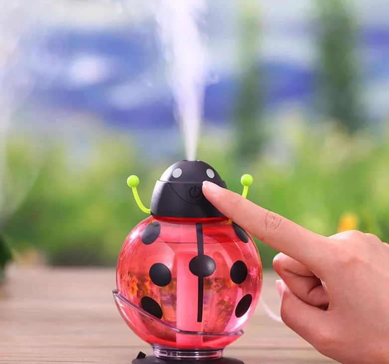 Little Beetle USB Humidifier Aroma diffuser Essential oil diffuser Mini Portable Mist Maker 260ml LED Night - Color: Red