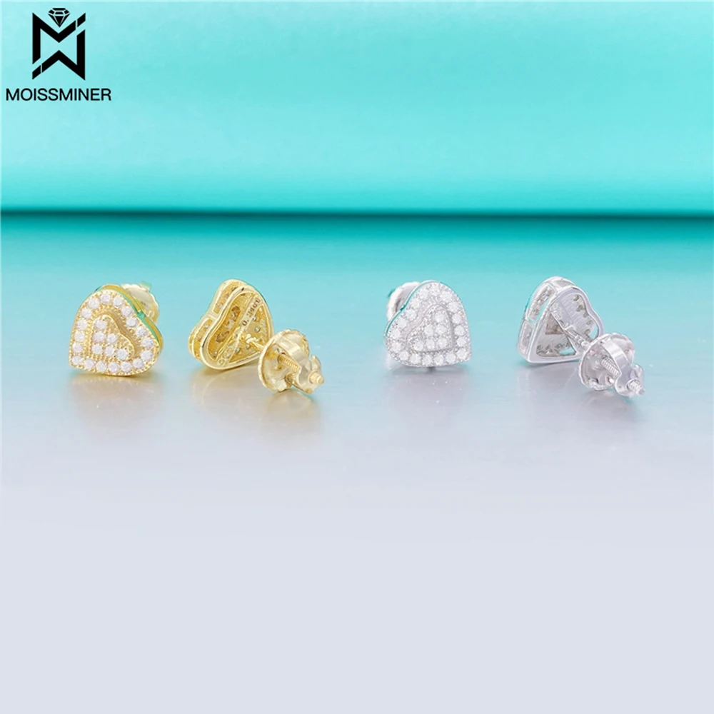 Love Heart VVS Moissanite S925 Earrings Silver Iced Out Real Diamond Ear Studs For Women Men High-End Jewelry Pass Tester Free flyingbee colorful heart shaped fashion lanyards id badge holder bus pass case cover slip bank credit card holder strap x1421