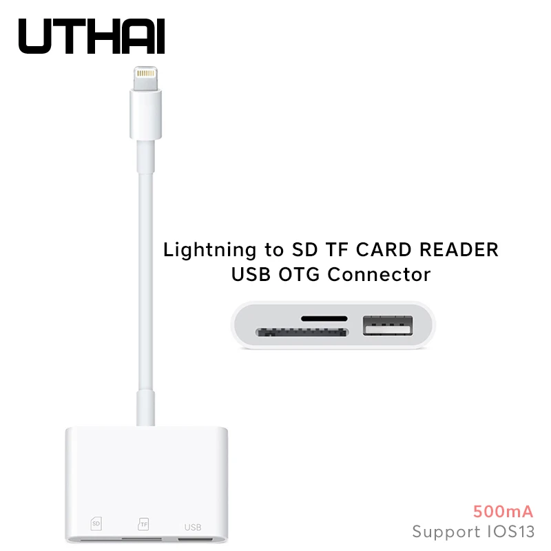 

UTHAI C53 SD TF to Lightning Card Reader USB OTG Adapter Camera SD MicroSD card reading For iPhone 11 X IOS13 USB otg Converter