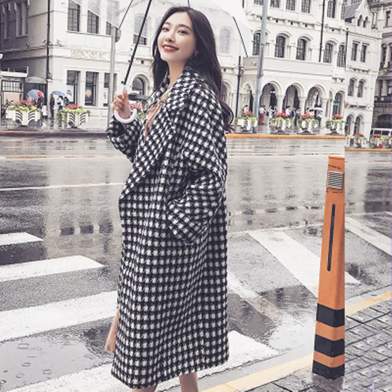 

Autumn Winter plain coat Vintage Long Wool Coats Women Chic Sashes Pockets Elegant Office Jacket Outwear Female Coat Feminine