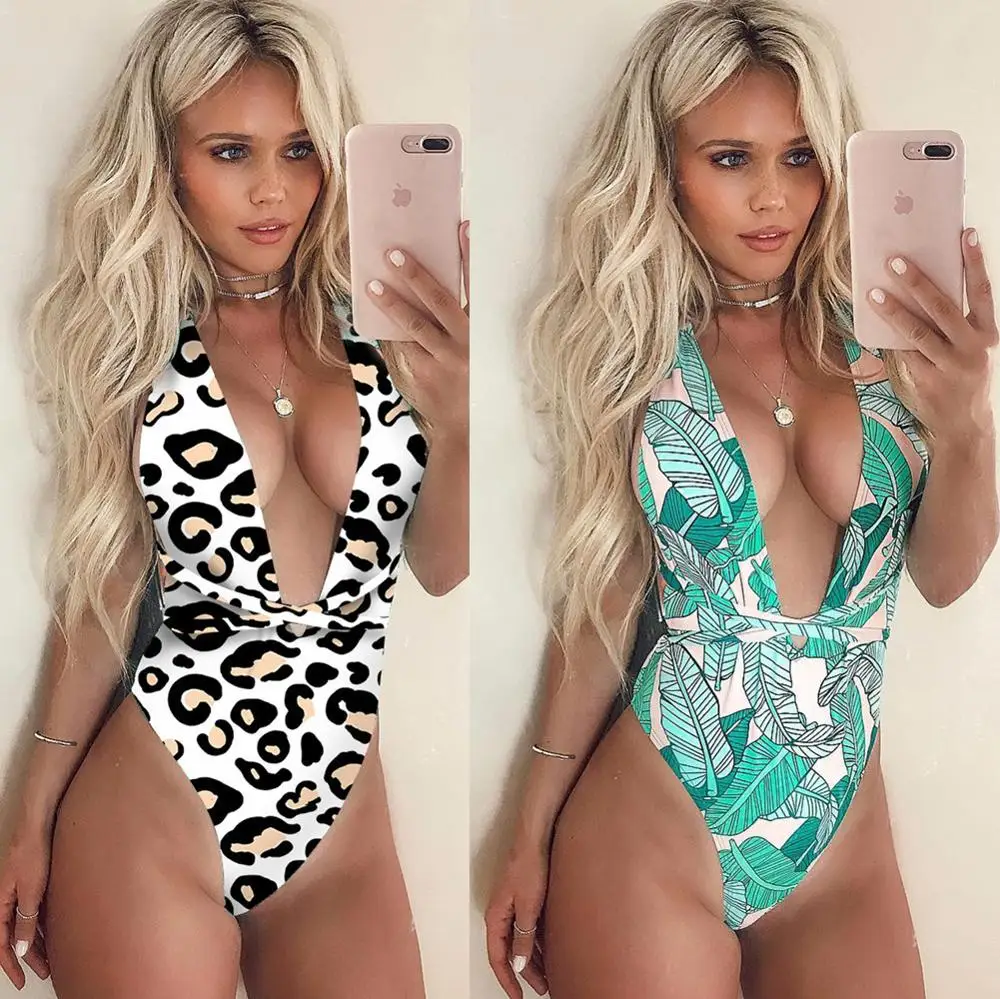 

Bikini Leopard Swimwear One Piece Women Swimsuit Monokini Sport Bodysuit Push Up Padded Beach Bathing Suit Swim Bandage Biquini