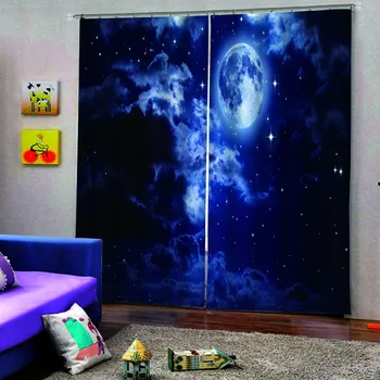 

Customized Outer Space Theme Earth Star Planet Window Curtains Blackout for Living RoomWindow Drapes (left and right side)