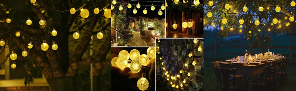 Bola de Cristal Corda à Prova Solares para Jardim ao ar Lâmpada Solar Energia Dwaterproof Água Luzes Fadas Guirlandas Livre Decoração Casamento Natal Led 2 corda à prova dwaterproof água luzes fadas