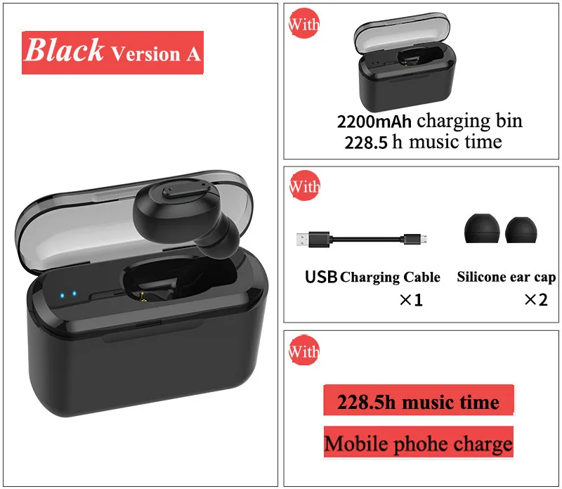 Новые технологии, мини TWS, Bluetooth наушники 5,0, беспроводные наушники, Bluetooth гарнитура для samsung galaxy s10 s8 - Цвет: Single ear box black