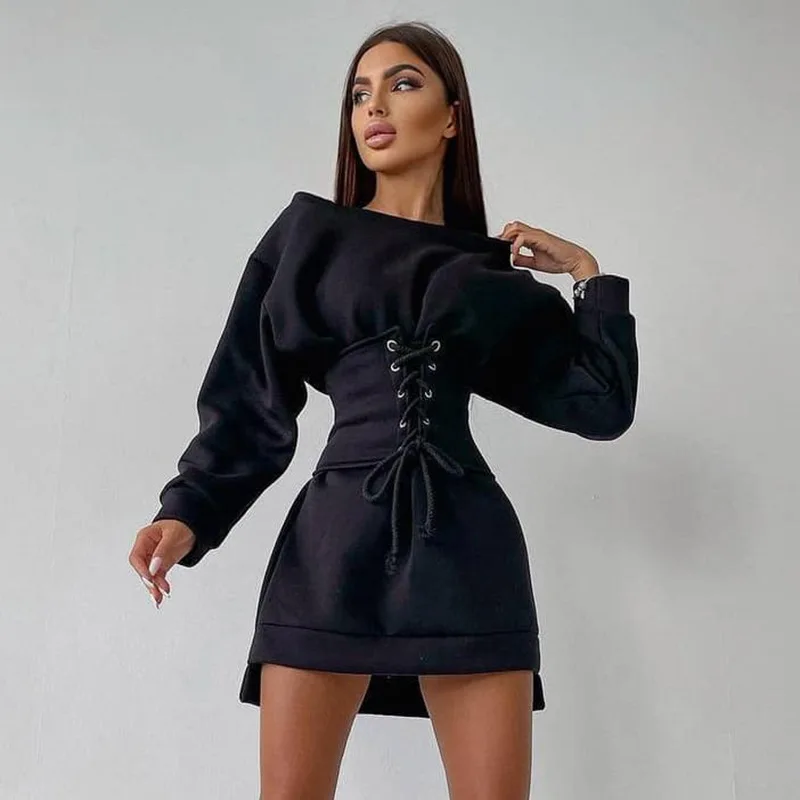 Casual Long Sleeve Mini Dress For Women 2021 Autumn Winter Elegant Party Birthday Dresses Black Wihte Green Christmas Clothes purple dress