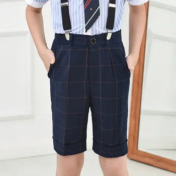 

Boys Plaid Knee Length Pants Party Performance Teenage Pants