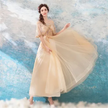 

Sexy Prom Dresses 2020 Ruffle Sleeve Hollow Out Women Customize Dress Champagne Romantic Crystals Beads Patchwork Abendkleider