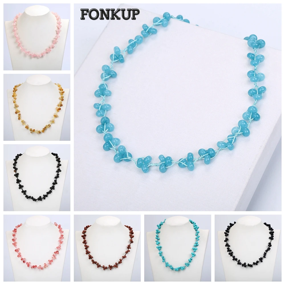

Aquamarine Necklace Blue Crystal Choker Gemstone Bead Chain Ethnic Women Jewelry Rose Quartz Stone Accessories Bohemia Healing