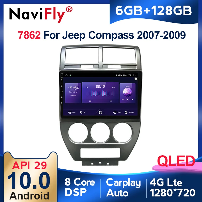 6G +128G QLED 5G WIFI Carplay Android 10 Car Radio Multimedia Video Player Stereo Navigation GPS For Jeep Compass 2007 2008 2009 |