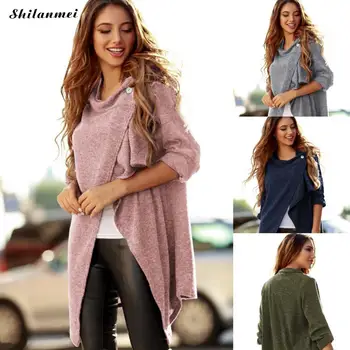 

2019 Autumn Winter Women Casual Knitwear Coat Long Sleeve Female Solid Knitted Cardigans Button Loose Sweaters Cardigan Pink