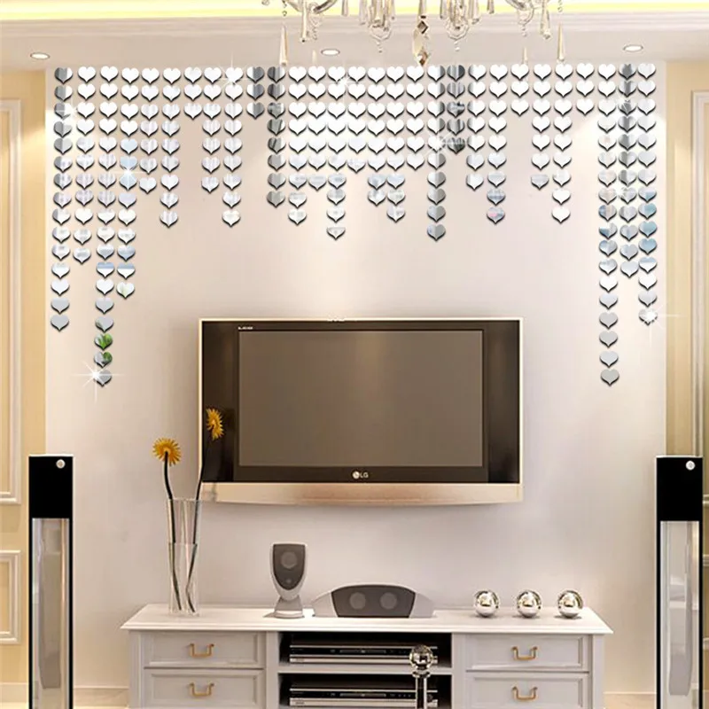 

100pc 3D Acrylic Wall Sticker Wall Removable Green Home Decoration Mirror Sticker Living Room Decoration Wall Stickers for Room