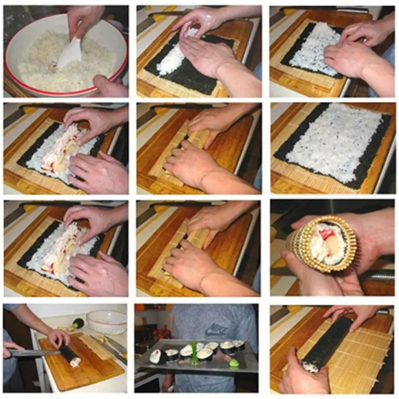 

DIY Maker Sushi Mat Japanese Rice Rolling Roller Non-stick Handle Bamboo Cooking Tool kitchen Accessory Chicken Sushi Maker Tool