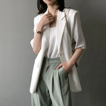 

Elegant Half Sleeve Blazers Summer Office Lady Suit Jacket Solid Color Thin Loose Coat Casual Fashion Blazer Suits Flap Pocket