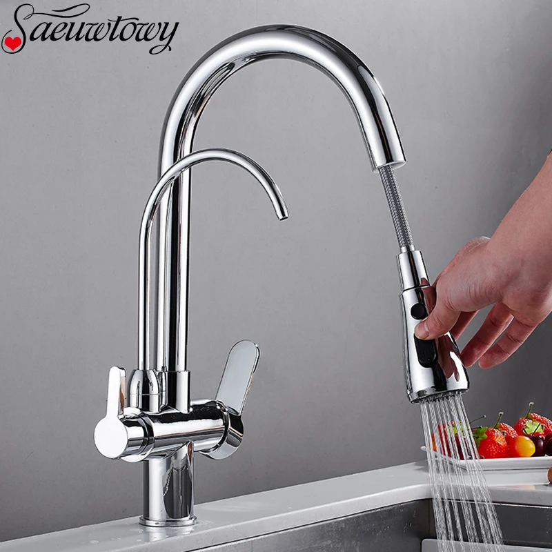 

Mixer Faucet Kitchen Faucet 360° Rotatable Faucet Kitchen Spiral Spring Faucet Pull-Out With Pure Water Deck Installation
