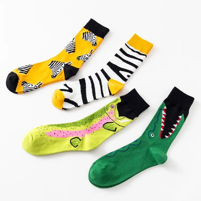 ladies socks 1 Pair Creative New Arrivals Fashion Harajuku Kawaii Happy Casual Women Socks Shark Crocodile Zebra Animal Print Funny Socks christmas socks womens