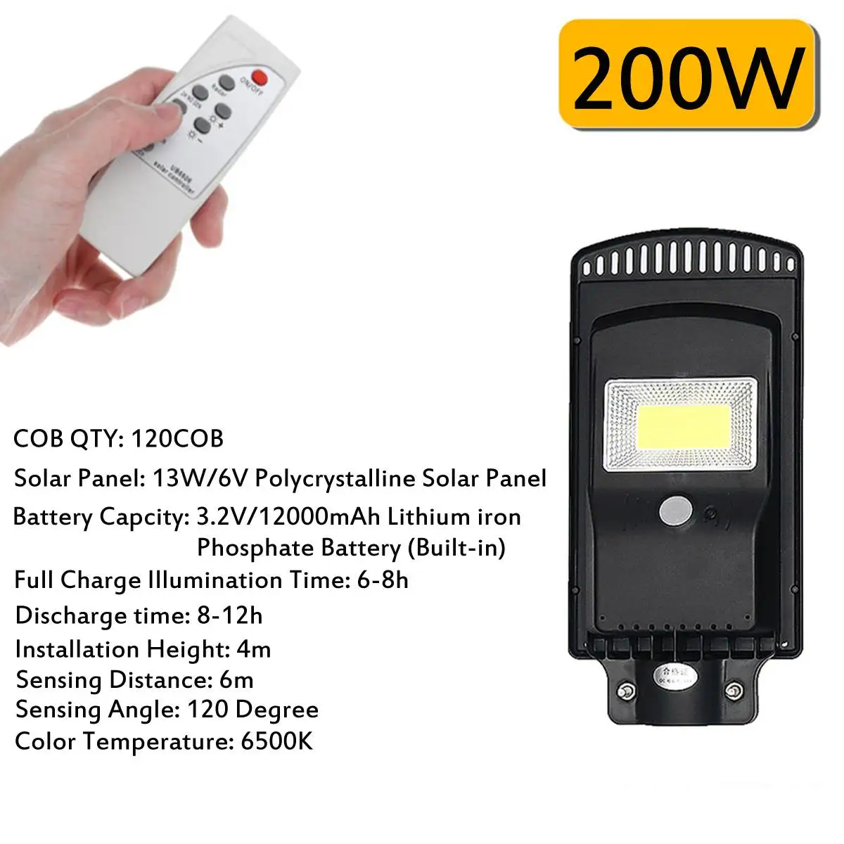 200w 200 Вт/400 Вт/600 Вт круглый настенный светильник IP67 Водонепроницаемый Открытый Солнечный уличный свет с пультом дистанционного управления для сада, двора, уличного прожектора - Испускаемый цвет: 200w