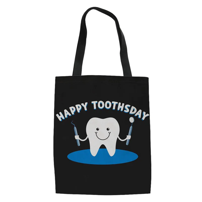 

WHEREISART Female Tote Bag Dentist Design Casual Beach Bag Large Capacity Foldable Grocery High Quality Linen Women Storage Bag