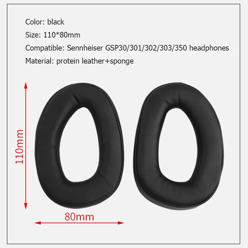 Protein Leather Ear Pads Cushions for Sennheiser GSP300 GSP 301 302 303 350 Headphone Earpad Ear Cushions Earmuffs Caps Covers