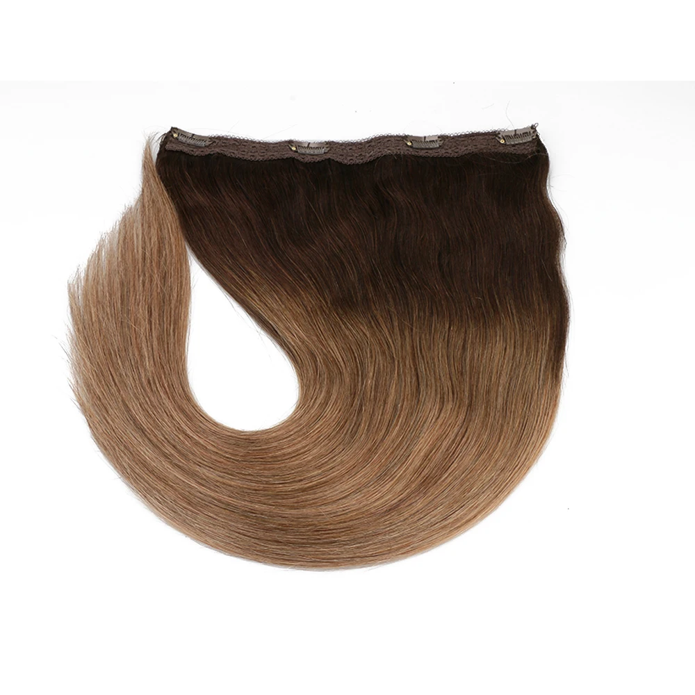 Toysww One Piece Clip in Hair Extensions Human Hair Double Weft Clip on Extensions Balayage Brown #2/2/8