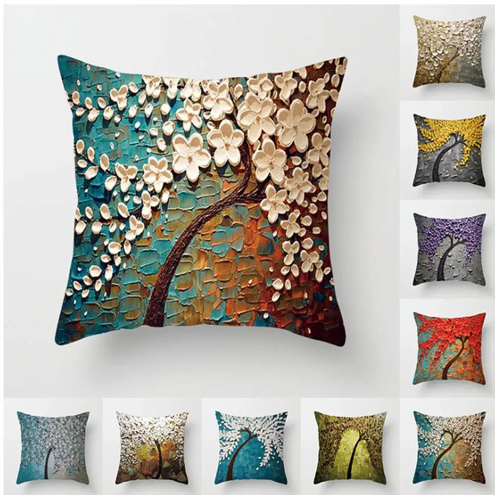 

Creative 3D Tree Oil Painting Cushion Cover Waist Throw Pillowcase Home Decorative Pillow Cover Wedding Christmas Home Car Decor
