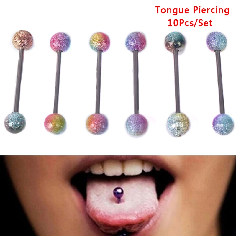 10PCS/lot Surgical Steel Tongue Piercing Colorful Tongue Rings Straight