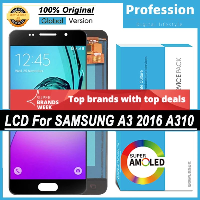 OLED/Super AMOLED 4.7'' Display for SAMSUNG Galaxy A3 2016 A310 A310F A3100 LCD Touch Screen Digitizer Assembly Repair Parts |