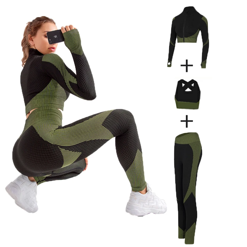 Комплект спортивный женский бесшовный из бюстгальтера и штанов для йоги | Спорт