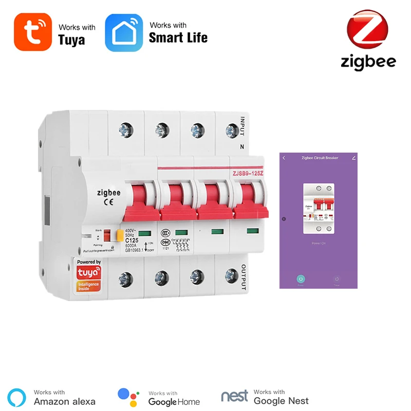 Умный автоматический выключатель Tuya Zigbee MCB 4P умный с защитой от перегрузки и