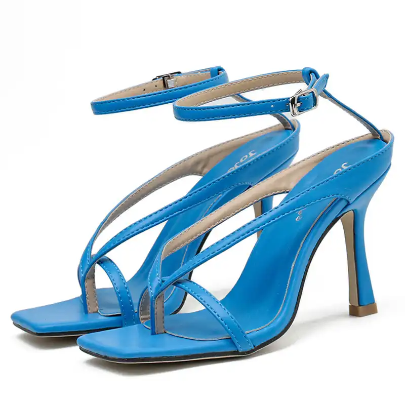blue strappy shoes