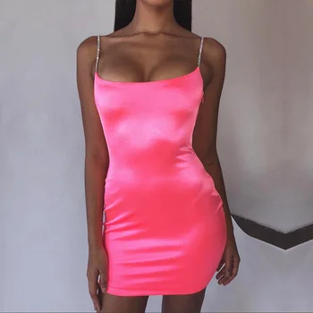

2019 New Diamond Sexy Backless Slim Dress Party Night Club Double Layer Satin Elastic Bandage Bodycon Mini Dresses Vestidos