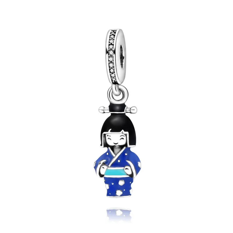 2020 валентинка подлинные бусины apanese Doll в синем кимоно Charm fit оригинальные браслеты