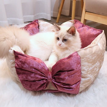 

Soft Bow Dog Bed Dog Kennel Pet House Dog Sofa Mat Princess Pet Bed Dog House Cushion Puppy Dog Cat Sleeping Mat Dog Supplies