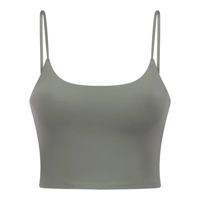 Solid Color Lulu Sport Tank Top Women Fitness Bra Yoga Vest No Rims With Chest Pad Butter Soft Beauty Back Half Sling Gym Clothe Moss green