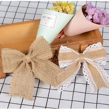 

5/10 Pcs Gift Wrapping Vintage Jute Ribbon Bows for Crafts DIY Natural Jute Burlap Lace Ribbon Christmas Wedding Decoration Home