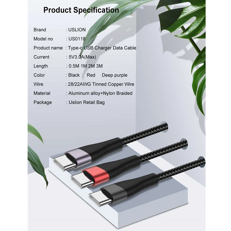 USB кабель USLION типа C для Samsung A50 S10 S9 S8 Huawei P30 3 1 зарядное устройство быстрой зарядки